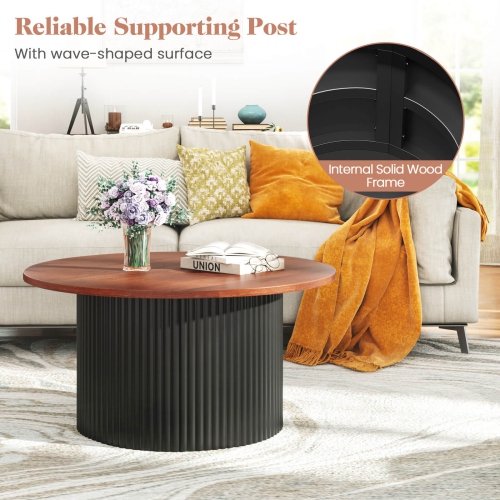 Costway Round Coffee Table 32" Tea Table with Solid Wood Frame Home Accent Cocktail Table