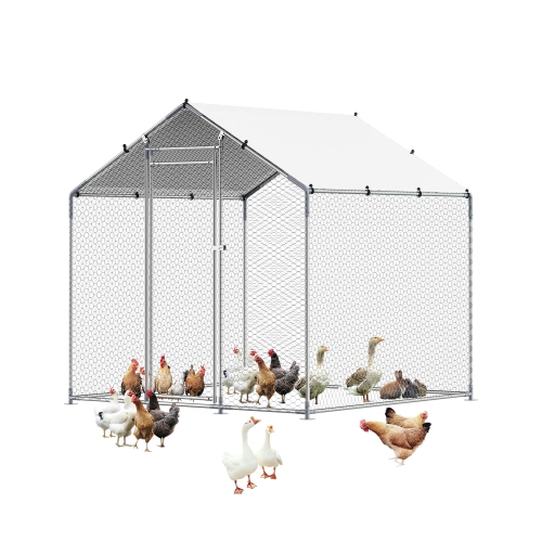 VEVOR 6.56x6.56x6.56ft Metal Chicken Coop, Large Walk-in Chicken Runs with Cover, Spire Roof Hen House Enclosure with Security Lock, Outdoor Duck