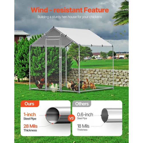 VEVOR 6.56x6.56x6.56ft Metal Chicken Coop, Large Walk-in Chicken Runs with Cover, Spire Roof Hen House Enclosure with Security Lock, Outdoor Duck