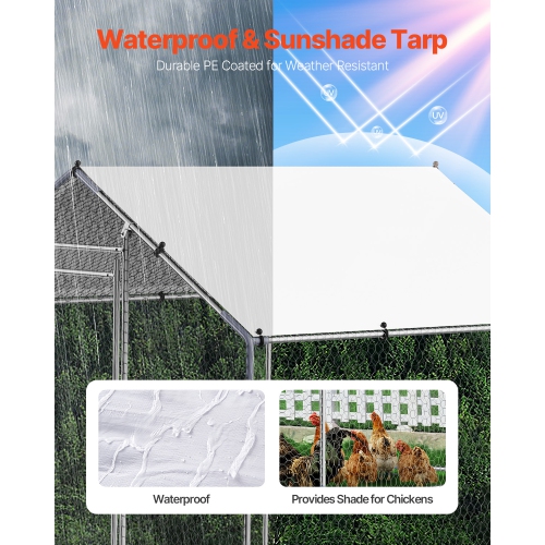 VEVOR 6.56x6.56x6.56ft Metal Chicken Coop, Large Walk-in Chicken Runs with Cover, Spire Roof Hen House Enclosure with Security Lock, Outdoor Duck