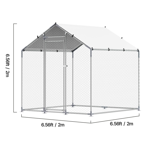 VEVOR 6.56x6.56x6.56ft Metal Chicken Coop, Large Walk-in Chicken Runs with Cover, Spire Roof Hen House Enclosure with Security Lock, Outdoor Duck