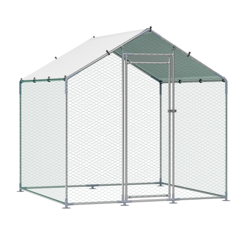 VEVOR 6.56x6.56x6.56ft Metal Chicken Coop, Large Walk-in Chicken Runs with Cover, Spire Roof Hen House Enclosure with Security Lock, Outdoor Duck
