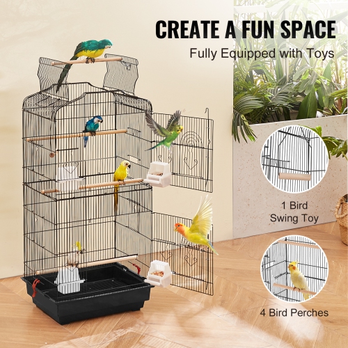 VEVOR 41-inch Open Top Large Parrot Bird Cage, Hanging Bird Cage for Parakeets Finches Canaries Lovebirds Cockatiels Budgies Small Quaker Conures