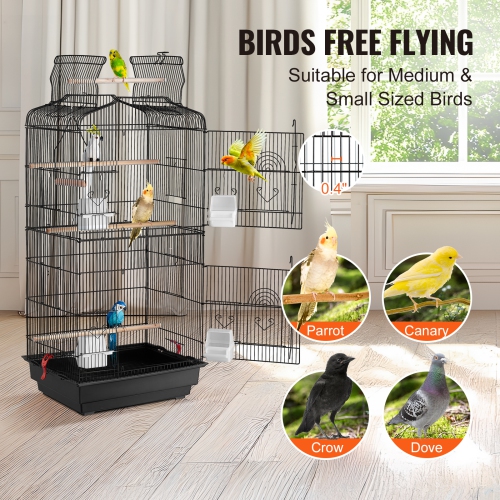 VEVOR 41-inch Open Top Large Parrot Bird Cage, Hanging Bird Cage for Parakeets Finches Canaries Lovebirds Cockatiels Budgies Small Quaker Conures