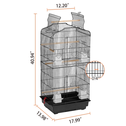 VEVOR 41-inch Open Top Large Parrot Bird Cage, Hanging Bird Cage for Parakeets Finches Canaries Lovebirds Cockatiels Budgies Small Quaker Conures