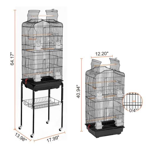 Grande cage à oiseaux de Parrot de 64&nbsp;po avec toit ouvert de VEVOR avec support à roulettes amovible pour parakeets Finches Canaries Lovebirds