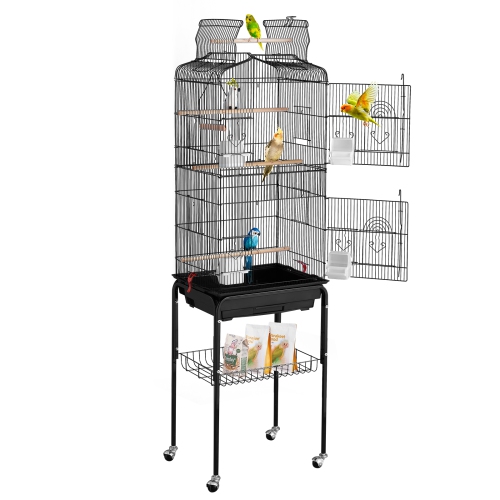 Grande cage à oiseaux de Parrot de 64&nbsp;po avec toit ouvert de VEVOR avec support à roulettes amovible pour parakeets Finches Canaries Lovebirds