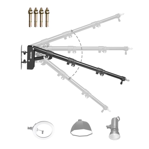 VEVOR 39.37 in/100 cm Ring Light Wall Mount Boom Arm, Triangle Boom Arm Support 180° Rotation, Heavy Duty Wall Stand Tirpod Support, for Studio Video
