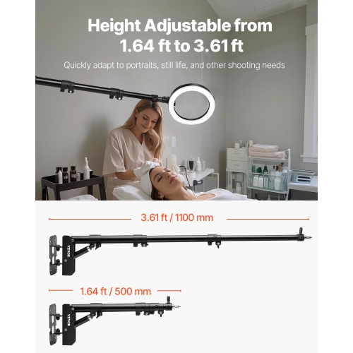 VEVOR 39.37 in/100 cm Ring Light Wall Mount Boom Arm, Triangle Boom Arm Support 180° Rotation, Heavy Duty Wall Stand Tirpod Support, for Studio Video