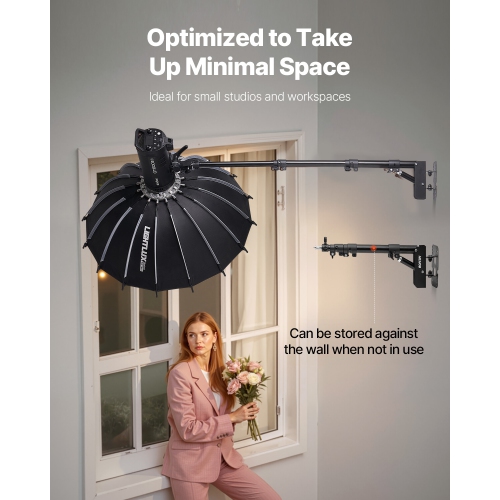 VEVOR 39.37 in/100 cm Ring Light Wall Mount Boom Arm, Triangle Boom Arm Support 180° Rotation, Heavy Duty Wall Stand Tirpod Support, for Studio Video