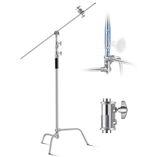 VEVOR C Stand with Boom Arm, Max Height 10.83 ft/330 cm, Stainless Steel Heavy Duty Photography Light Stand with 4.8-9.8 ft Adjustable Height, 2 Grip