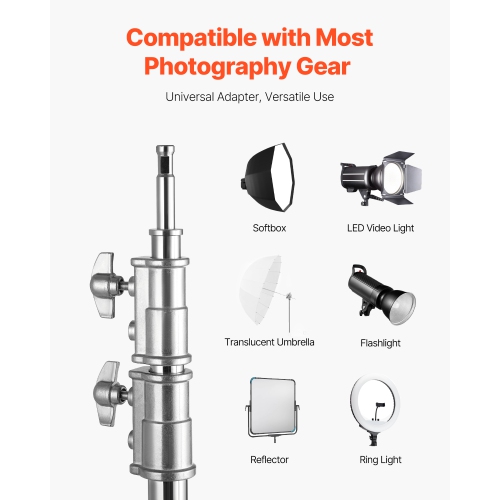 VEVOR C Stand with Boom Arm, Max Height 10.83 ft/330 cm, Stainless Steel Heavy Duty Photography Light Stand with 4.8-9.8 ft Adjustable Height, 2 Grip