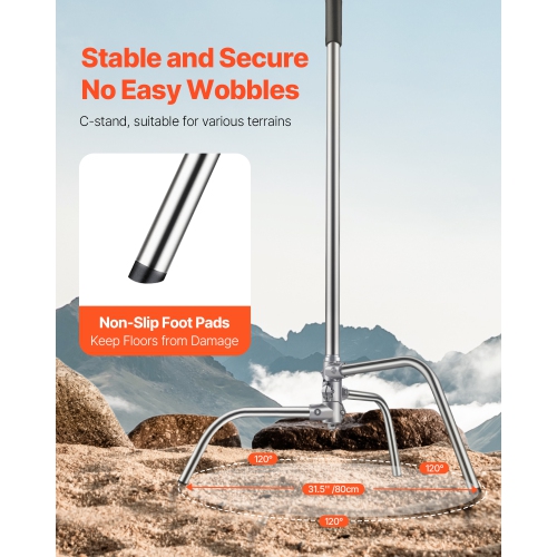 VEVOR C Stand with Boom Arm, Max Height 10.83 ft/330 cm, Stainless Steel Heavy Duty Photography Light Stand with 4.8-9.8 ft Adjustable Height, 2 Grip