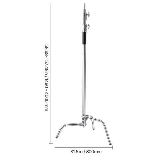 VEVOR C Stand with Boom Arm, Max Height 10.83 ft/330 cm, Stainless Steel Heavy Duty Photography Light Stand with 4.8-9.8 ft Adjustable Height, 2 Grip