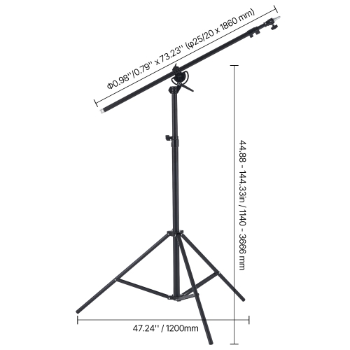 VEVOR Air Cushioned Aluminum Light Stand, Max Height 12.8 ft/390 cm, Adjustable Photography Stand with Boom Arm, Sandbag, Max Load 5kg, 1/4 in Screw