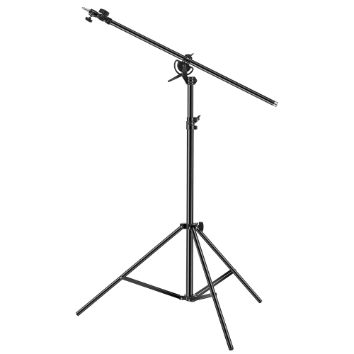 VEVOR Air Cushioned Aluminum Light Stand, Max Height 12.8 ft/390 cm, Adjustable Photography Stand with Boom Arm, Sandbag, Max Load 5kg, 1/4 in Screw