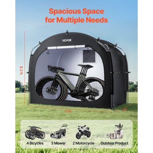 VEVOR 4 to 5 Bikes Bike Storage Tent, Outdoor Spacious, with Ventilated Window, Waterproof Easy-to-Install Bike Tent with High Strength Fiberglass &