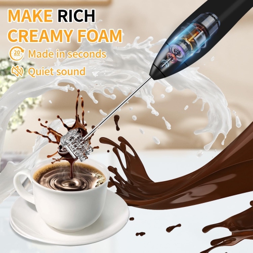 Mousseur à lait rechargeable avec socle, mousseur électrique et moussoir à lait manuel Machine à mousse à café à fouet Drink Mixer Foamer pour Latte