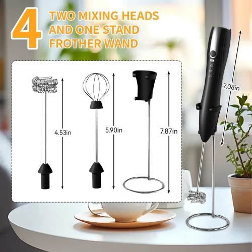 Mousseur à lait rechargeable avec socle, mousseur électrique et moussoir à lait manuel Machine à mousse à café à fouet Drink Mixer Foamer pour Latte
