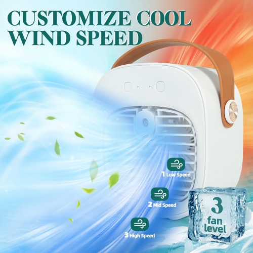 Portable Air Conditioners Rechargeable,Mini Air Conditioner,Personal Air Cooler with 3 Speeds,Small Desk Air Cooling Fan for Bedroom Office Outdoor