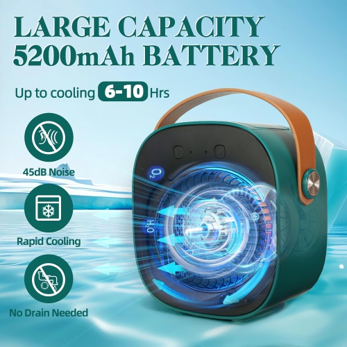 Portable Air Conditioners,Rechargeable Mini Air Conditioner Fan,3 Wind Speeds Quiet Personal Small Desk Air Cooler Fan for Bedroom Car Home Camping