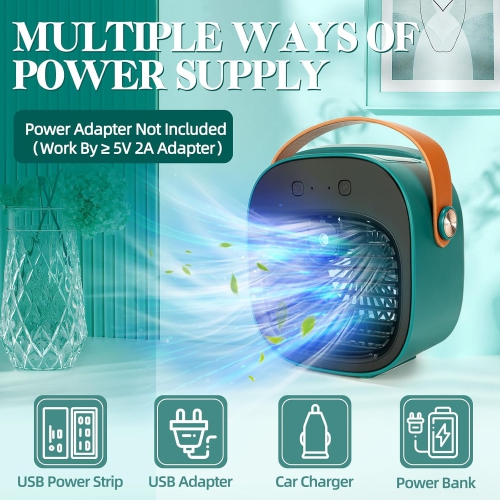 Portable Air Conditioners,Rechargeable Mini Air Conditioner Fan,3 Wind Speeds Quiet Personal Small Desk Air Cooler Fan for Bedroom Car Home Camping
