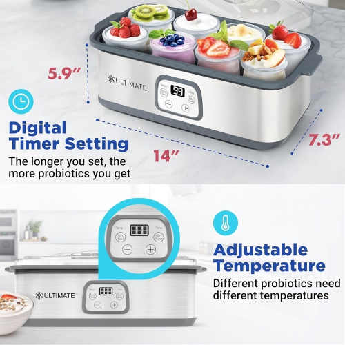 Ultimate Probiotic Yogurt Maker - Make Trillions of Live Probiotics with Adjustable Temperature & Time Control - Get Better Gut Health - Best Yoghurt