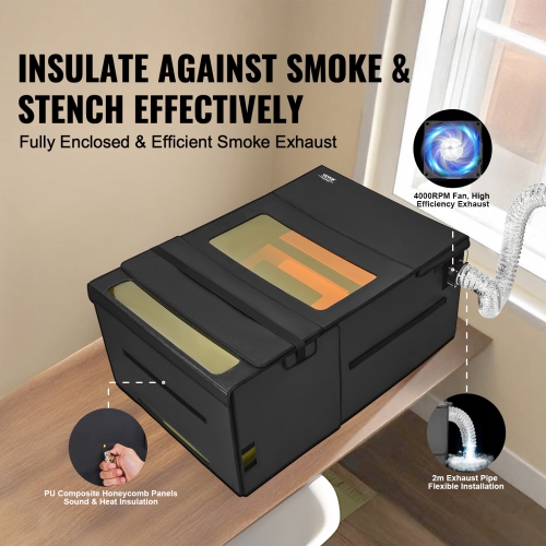 Boîtier de gravure laser VEVOR 48 x 31,5 x 19,6", ignifuge et couvercle de protection ignifuge, avec ventilateur d'échappement et tuyau, isole la