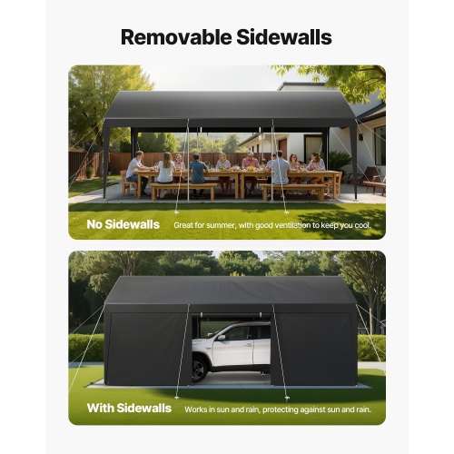 VEVOR 12 x 20 FT Outdoor Car Canopy,Carport with Removable Sidewalls & Door, Heavy Duty Car Shelter, UV-Resistant & Water-Resistant, All-Season
