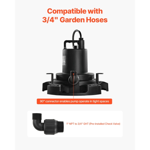 VEVOR 1/2 HP 1600 GPH Automatic Pool Cover Pump, 120V Submersible Swimming Pool Cover Pump with 25 ft Power Cord, 25 ft Max Head Lift, Water Removal