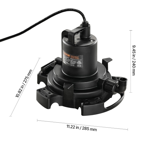 VEVOR 1/2 HP 1600 GPH Automatic Pool Cover Pump, 120V Submersible Swimming Pool Cover Pump with 25 ft Power Cord, 25 ft Max Head Lift, Water Removal
