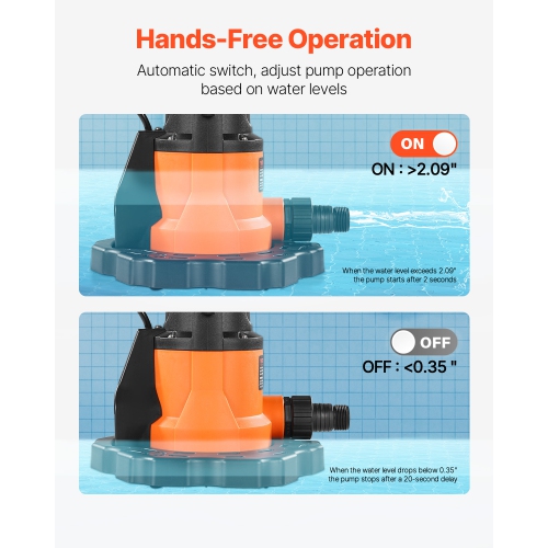 VEVOR 0.66 HP 3200 GPH Automatic Pool Cover Pump, 120V Submersible Swimming Pool Cover Pump with 25 ft Power Cord, 26 ft Max Head Lift, Water Removal