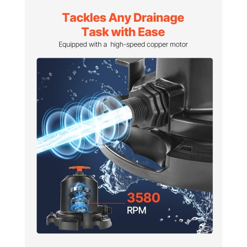 VEVOR 1/2 HP 1575 GPH Pool Cover Pump, 120V Submersible Swimming Pool Cover Pump with 25 ft Power Cord, 24 ft Max Head Lift, Water Removal and