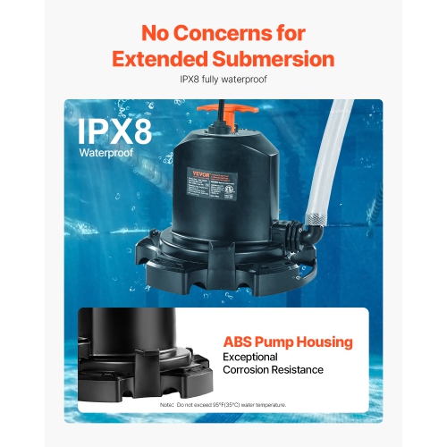 VEVOR 1/2 HP 1575 GPH Pool Cover Pump, 120V Submersible Swimming Pool Cover Pump with 25 ft Power Cord, 24 ft Max Head Lift, Water Removal and