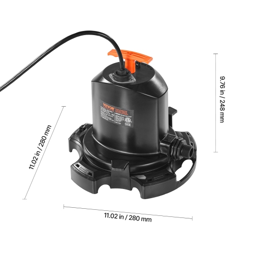 VEVOR 1/2 HP 1575 GPH Pool Cover Pump, 120V Submersible Swimming Pool Cover Pump with 25 ft Power Cord, 24 ft Max Head Lift, Water Removal and