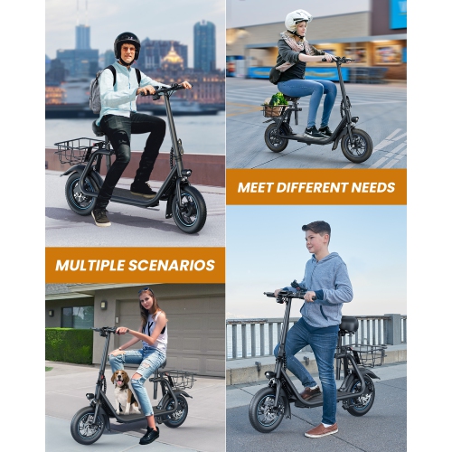 MIHOVER 450W Electric Scooter with Seat for Adult, 12 inch Commuter Electric Scooter with Basket and Adjustable Seat- up to 21 Miles 15.5MPH
