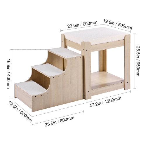 VEVOR Pet Bunk Bed with Stairs,Dog/Cat Window Perch,Multi-Level Bed Window Perch Dog Bedside Sleeper,Lounge Elevated Seat Platform with Foam