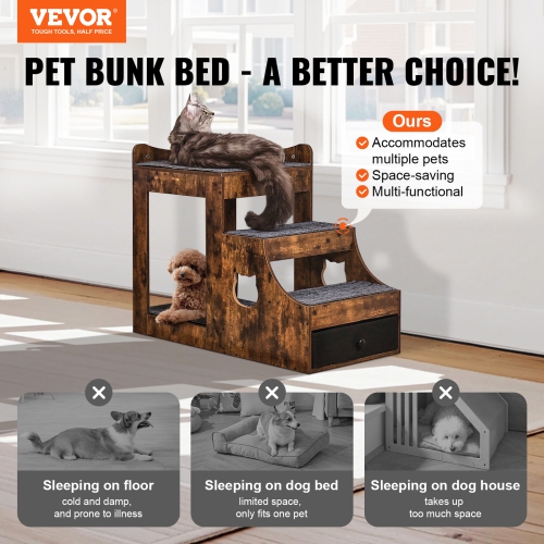 VEVOR Pet Bunk Bed with Removable Stairs,Dog/Cat Window Perch with Storage,Multi-Level Bed Window Perch Dog Bedside Sleeper Couch,Small Pet Seat