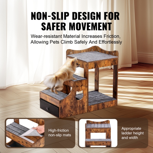 VEVOR Pet Bunk Bed with Removable Stairs,Dog/Cat Window Perch with Storage,Multi-Level Bed Window Perch Dog Bedside Sleeper Couch,Small Pet Seat