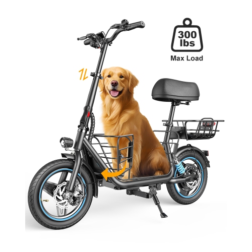 MIHOVER  650W Electric Scooter With Seat for Heavy Adults Up to 300Lb - 14" Wheels With Basket & Dual Shock Absorbers, 30 Miles Range, 18.6Mph