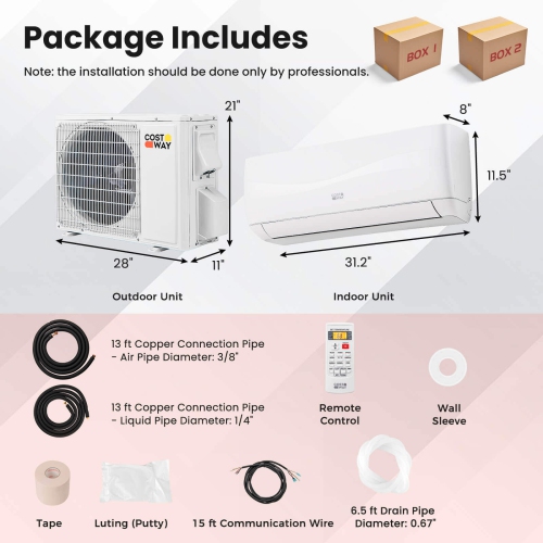 Costway 9000 BTU Mini Split Air Conditioner & Heater with 0.75 Ton Pre-Charged Heat Pump