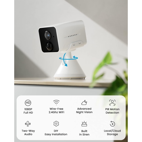 ieGeek Indoor Security Camera Wireless 1080P Wire-Free Mini WiFi Home Camera Indoor with Motion Detection, 2-Way Audio, Siren and APP Alert,Works