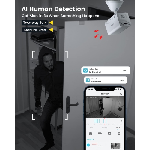 ieGeek Indoor Security Camera Wireless 1080P Wire-Free Mini WiFi Home Camera Indoor with Motion Detection, 2-Way Audio, Siren and APP Alert,Works