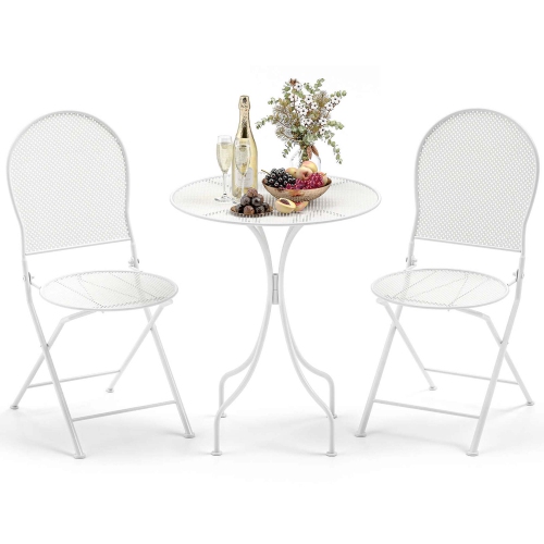 Ensemble bistro métal 3 PCS table ronde et 2 chaises pliantes avec motif rotin noir/blanc de Costway