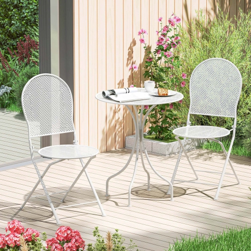Ensemble bistro métal 3 PCS table ronde et 2 chaises pliantes avec motif rotin noir/blanc de Costway