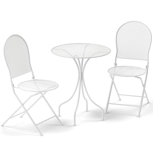Ensemble bistro métal 3 PCS table ronde et 2 chaises pliantes avec motif rotin noir/blanc de Costway