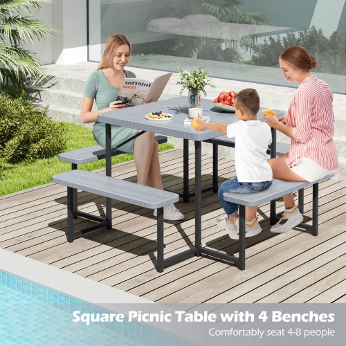 Costway Picnic Table Bench Set for 4-8 People with Umbrella Hole All-Weather HDPE Tabletop White/Green/Gray/Black