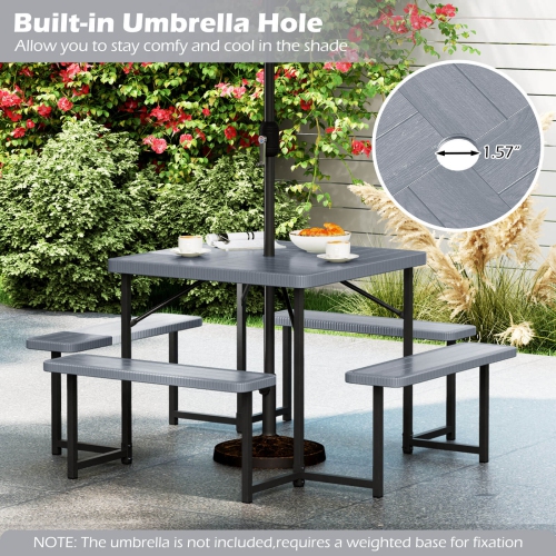 Costway Picnic Table Bench Set for 4-8 People with Umbrella Hole All-Weather HDPE Tabletop White/Green/Gray/Black