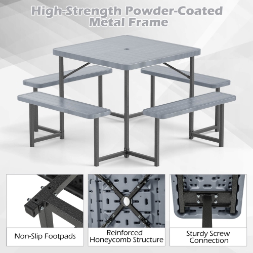 Costway Picnic Table Bench Set for 4-8 People with Umbrella Hole All-Weather HDPE Tabletop White/Green/Gray/Black