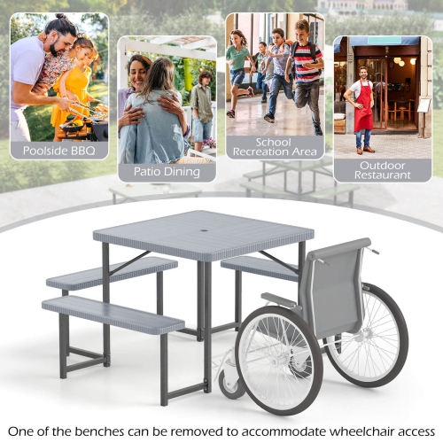 Costway Picnic Table Bench Set for 4-8 People with Umbrella Hole All-Weather HDPE Tabletop White/Green/Gray/Black